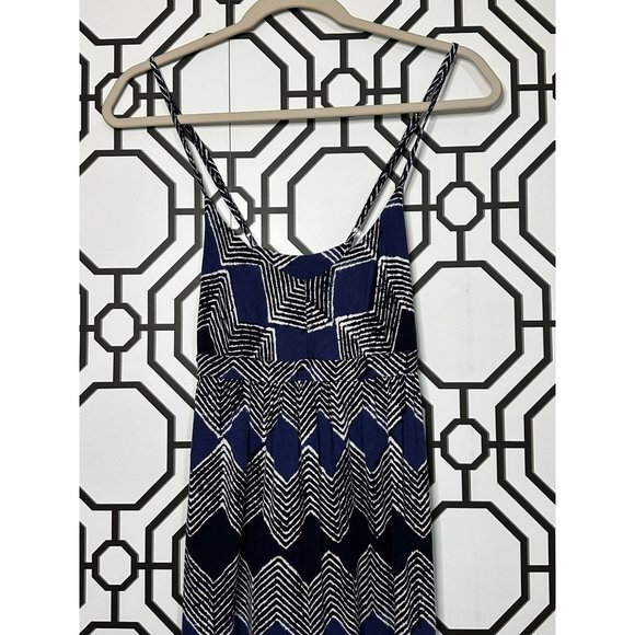 Loft Ladies Spaghetti Strap Blue/Black Maxi Beachy Style Long Dress Size Medium - Picture 3 of 6